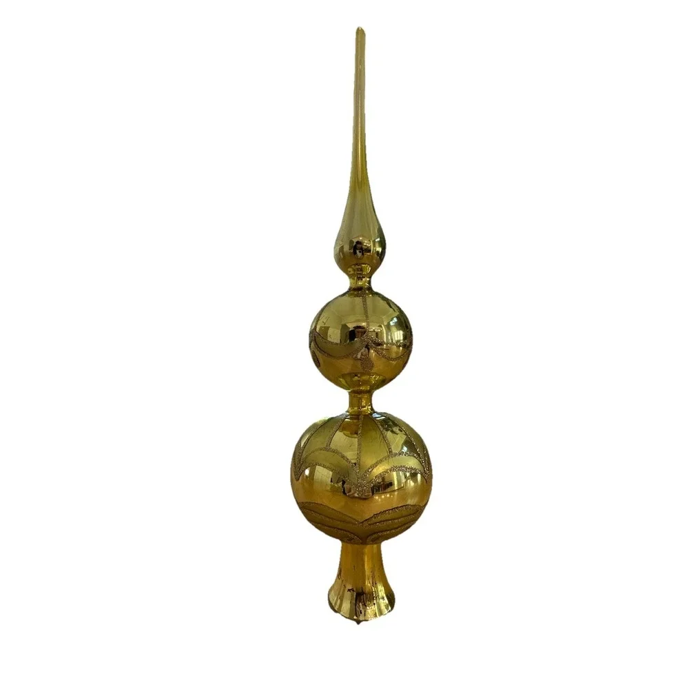 Vtg European Mercury Glass Gold Christmas Tree Topper 15in Glitter Finial 1950s